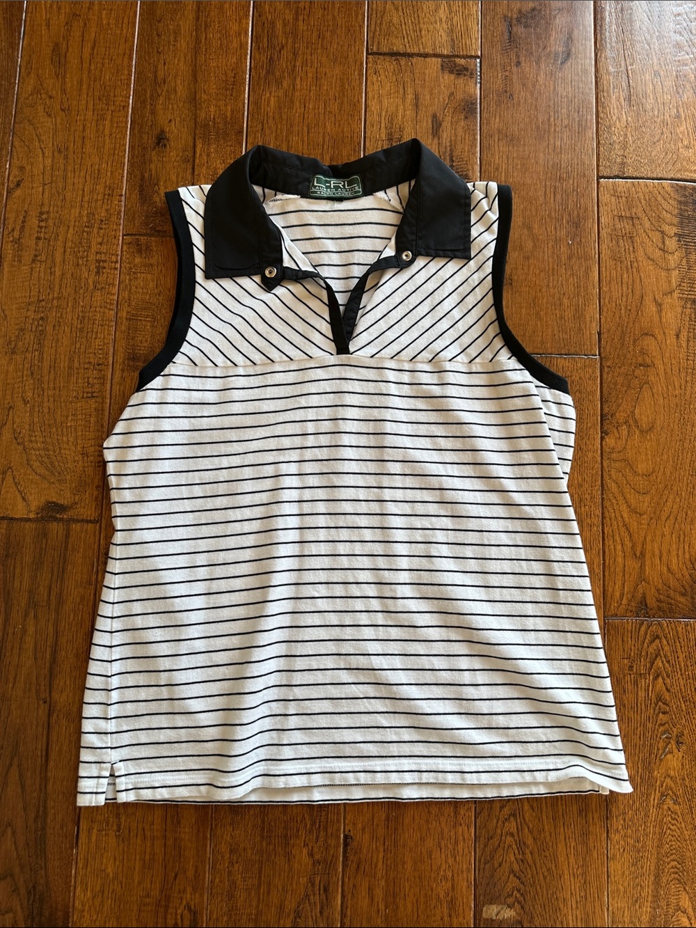 Lauren Ralph Lauren Active Striped Sleeveless Polo Tank in White and Black